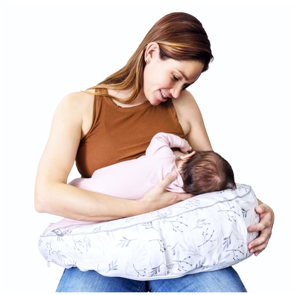 NWT Boppy : gray cream leaf print maternity uplift nursing breastfeeding pillow
